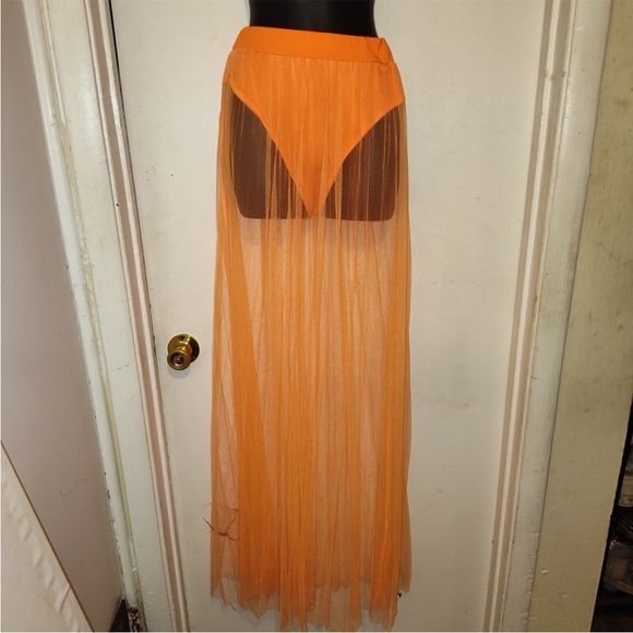 Orange Sheer Maxi Skirt - Picture 1 of 4